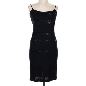 ST. JOHN EVENING Black Santana Knit Paillettes Cocktail Sleeve Dress Sz 10 EUC